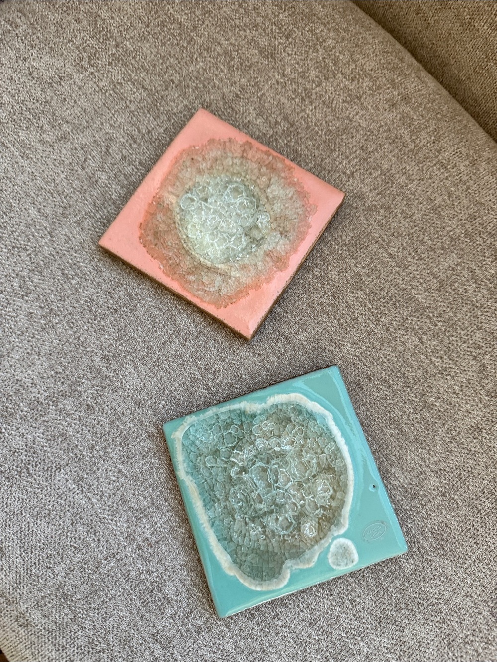 Anthropologie Pink and Teal Agate-Style Square Coasters